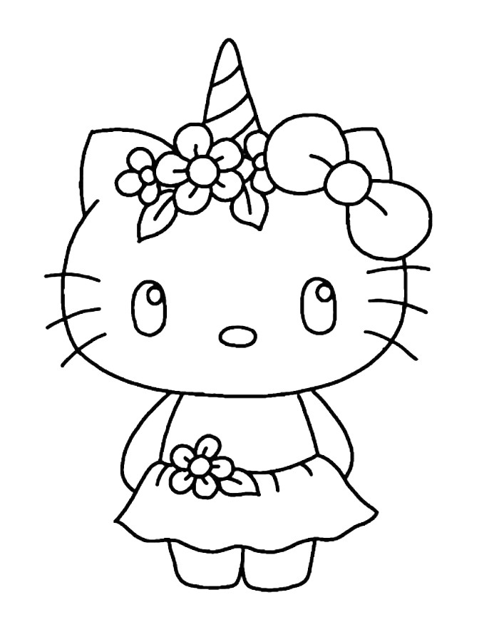 Hello Kitty Coloring Page of Unicorn Hello Kitty