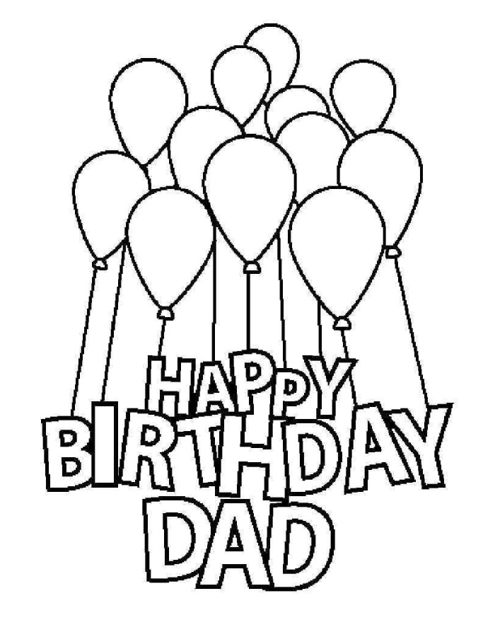 A Bunch Of Floating Balloons And Bold Birthday Happy Birthday Dad Coloring Page