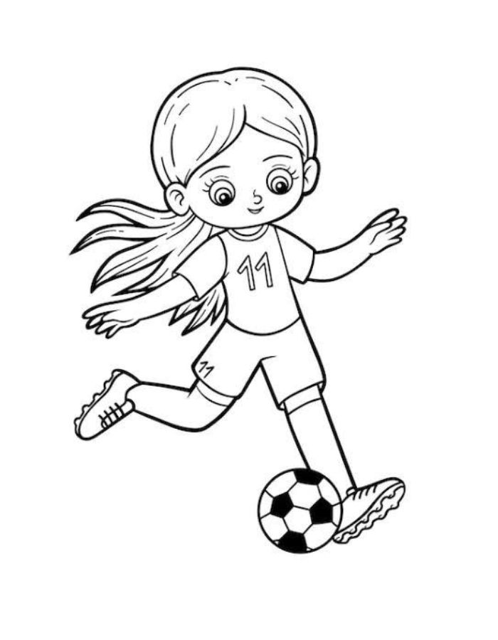 A Girl Playing Soccer Coloring Page