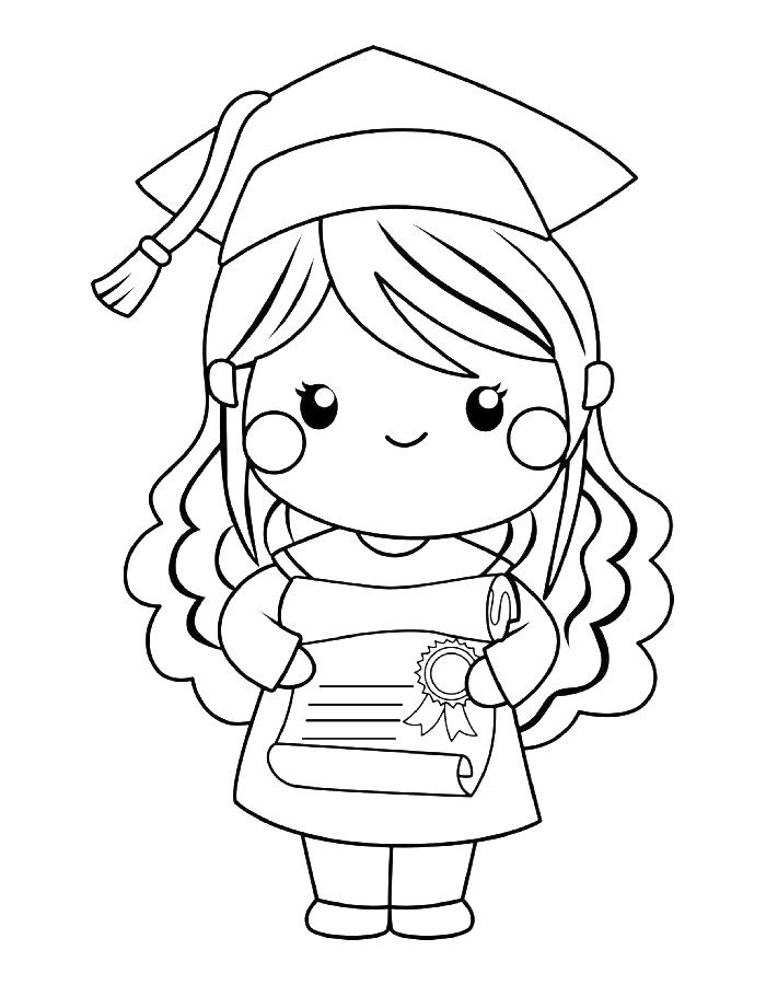 A Little Girl Wearing A Graduation Cap And Holding A Diploma Certificate Coloring Page