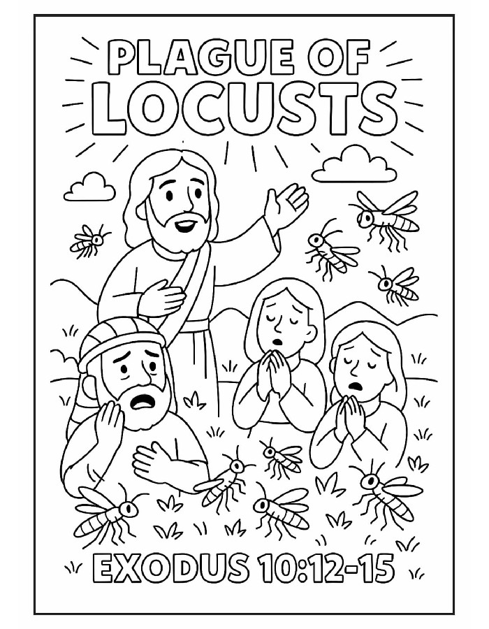 A Passover Illustrating The Plague Of Locusts From Exodus Coloring Page