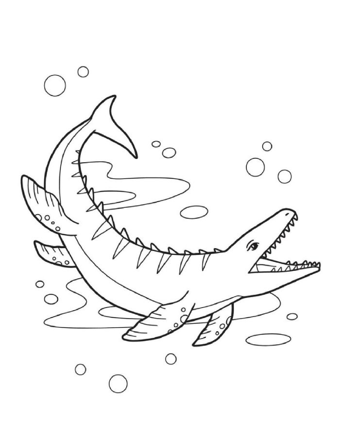 A Playful Mosasaurus Swimming Underwater Coloring Page