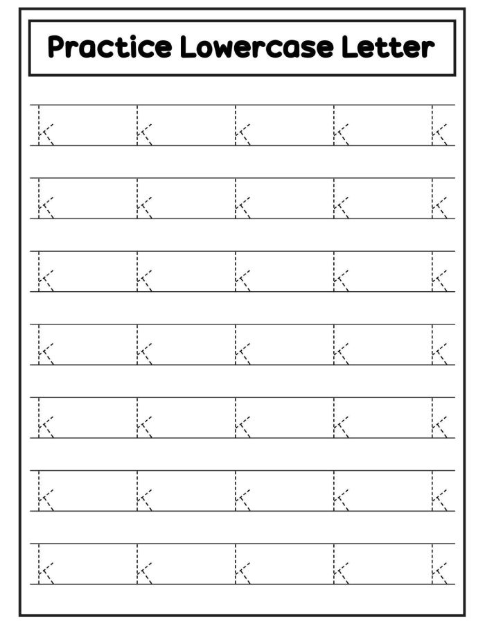 Abc Alphabet Lowercase Letter K Tracing Coloring Page