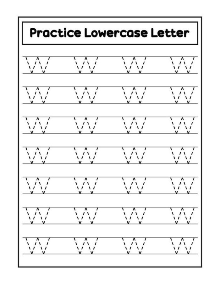 Abc Alphabet Lowercase Letter W Tracing Coloring Page