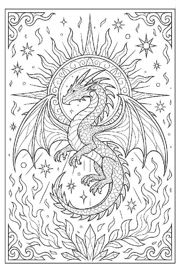 Advanced Dragon Fantasy Mandala Coloring Page