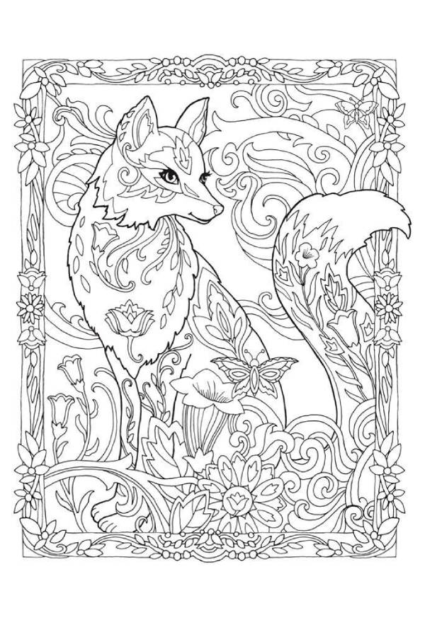 Advanced Floral Fox Mandala Coloring Page