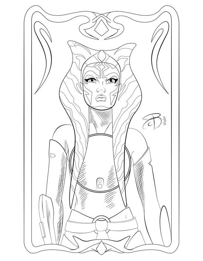 Ahsoka Pencil Drawing Coloring Page