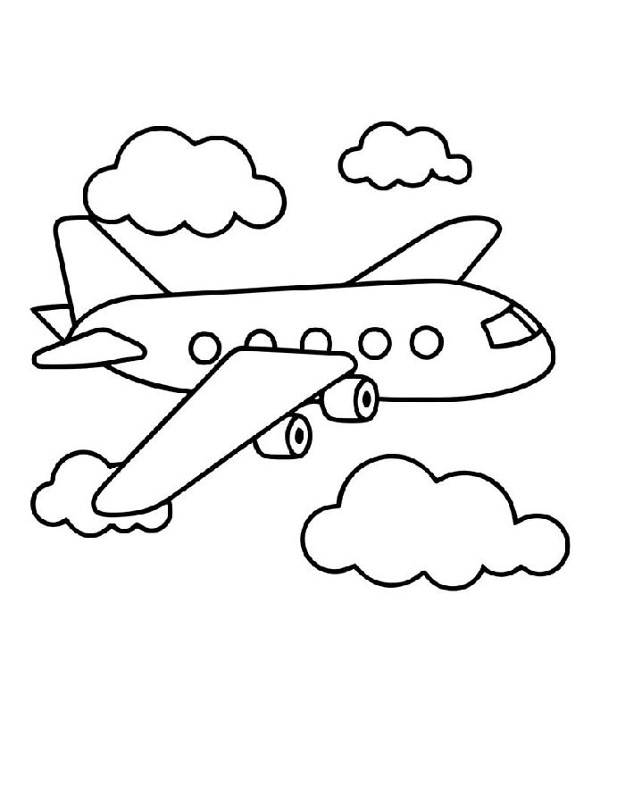 Airplane Flying Among Fluffy Clouds Coloring Page