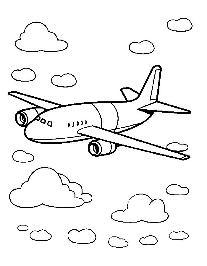 Airplane Flying Through The Clouds Coloring Page