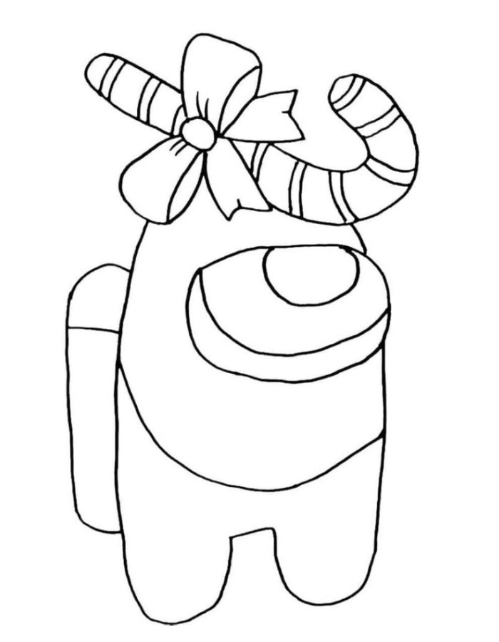 Among Character With A Candy Cane On His Head Coloring Page