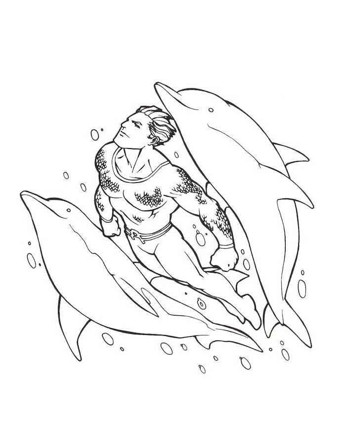 Aquaman Surrounded By Dolphins Coloring Page