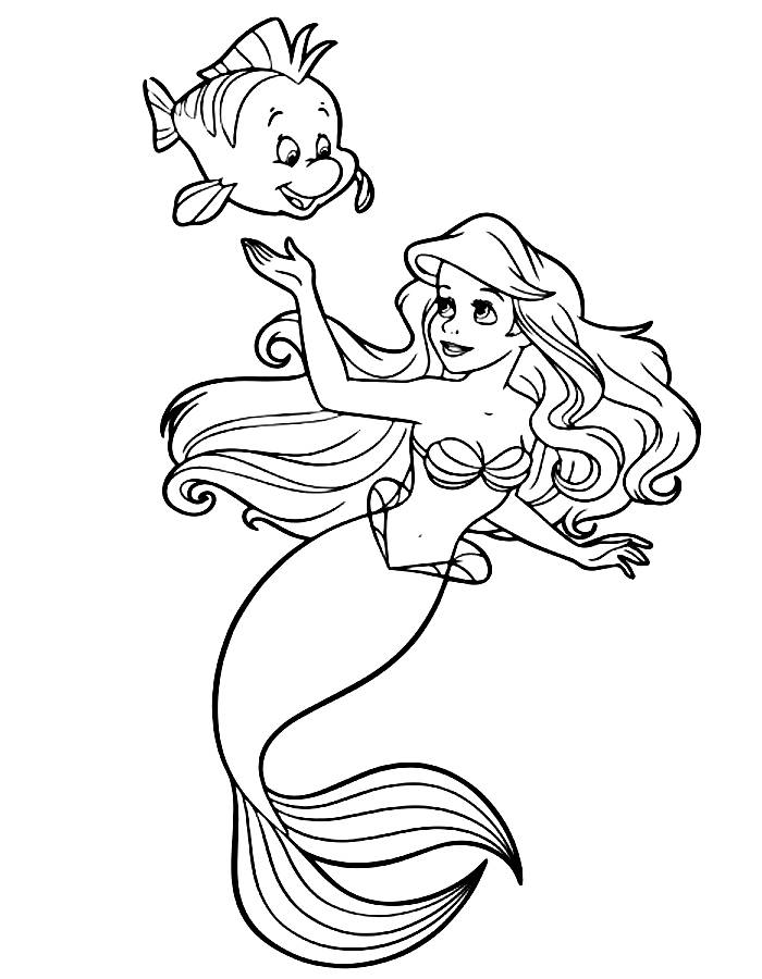 Ariel And Flounder Coloring Page