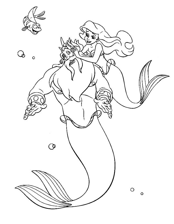 Ariel And King Triton Coloring Page