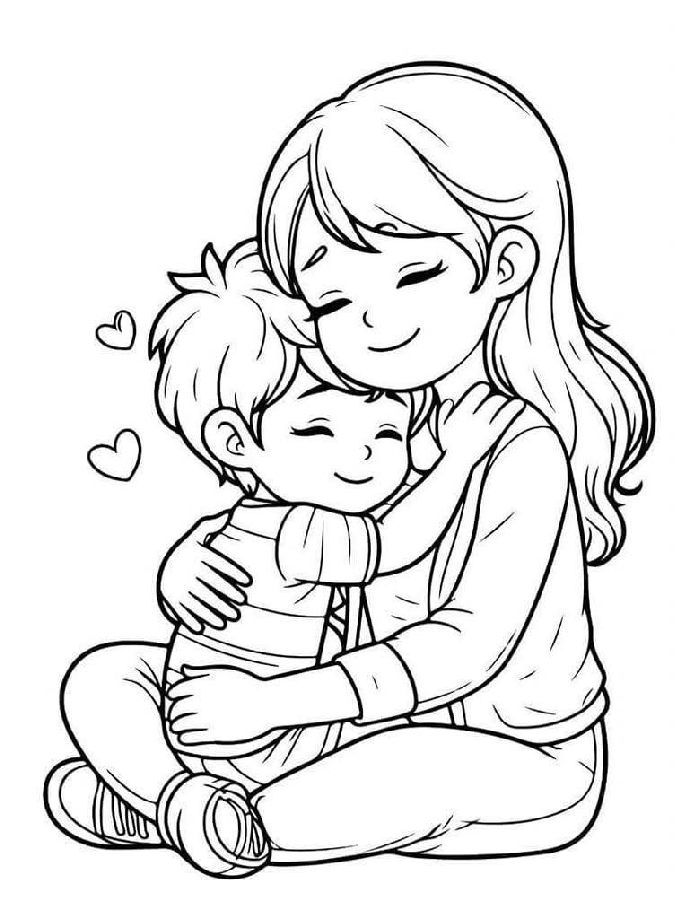 Baby And Mom Coloring Page