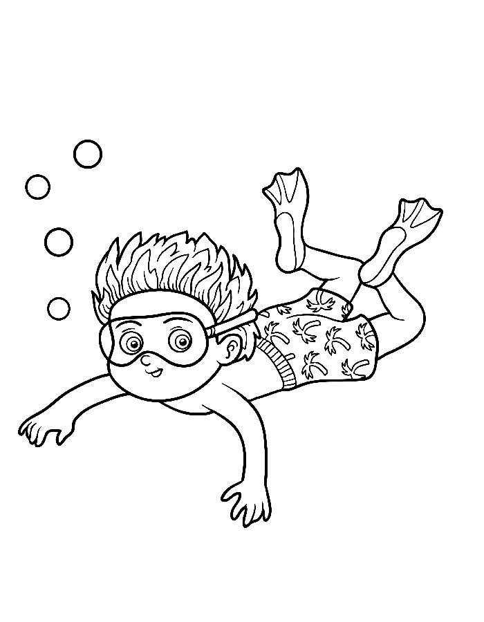 Baby Boy Swimming Coloring Page