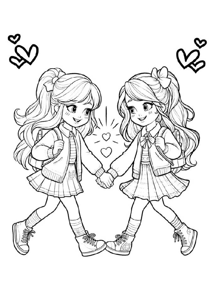 Best Friends Walking Together Coloring Page