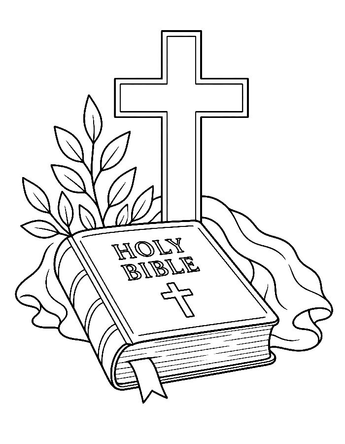 Bible And Cross, Symbol Of Faith Coloring Page