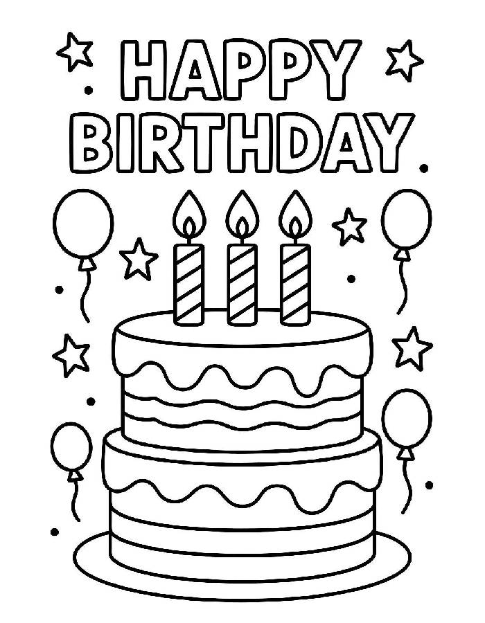 Birthday Card Cake Celebration Fun Coloring Page