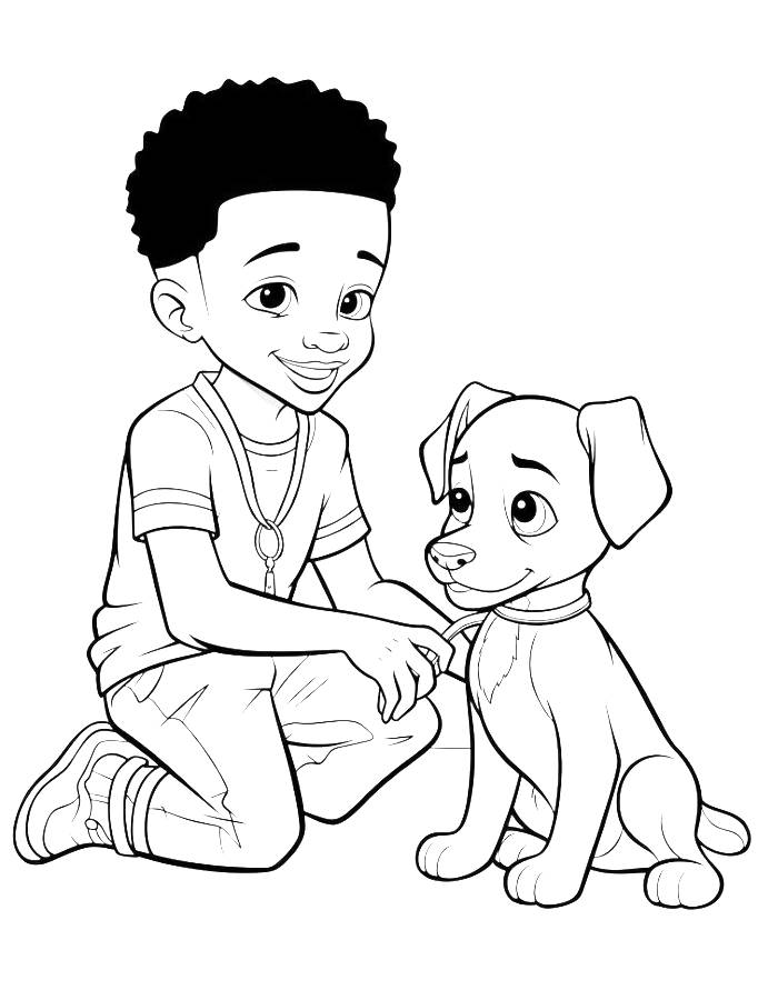 black boy playing with dog