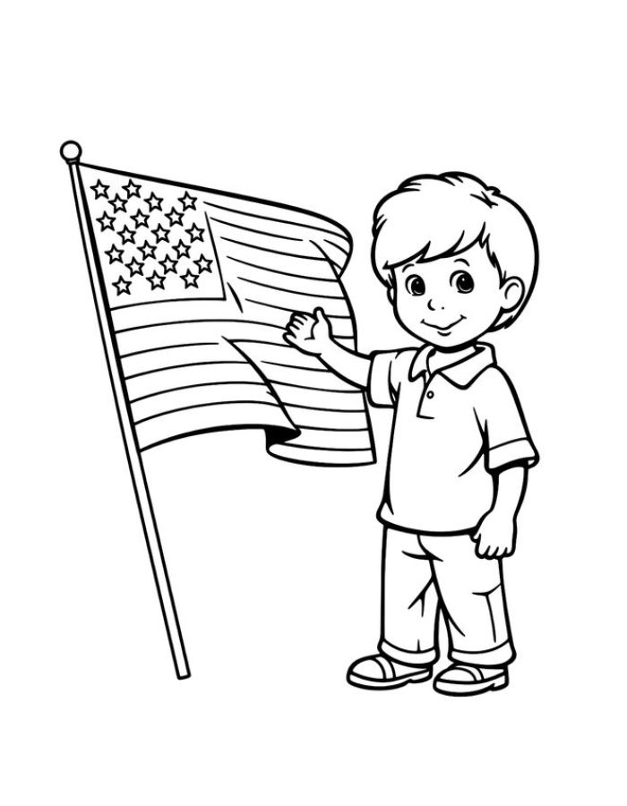 Boy And Flag Image Coloring Page