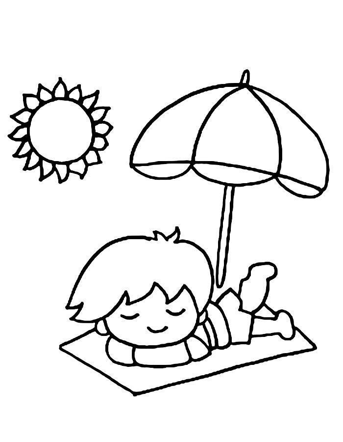 Boy Relaxing On The Beach For Kids & Toddlers Coloring Page