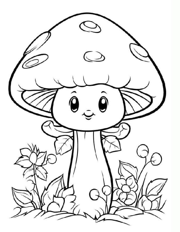 Cartoon Mushroom Coloring Page