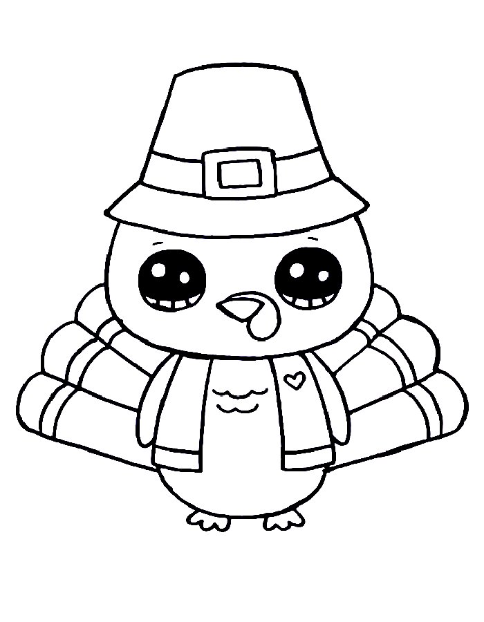 Cartoon Turkey Thanksgiving Cute Art Coloring Page