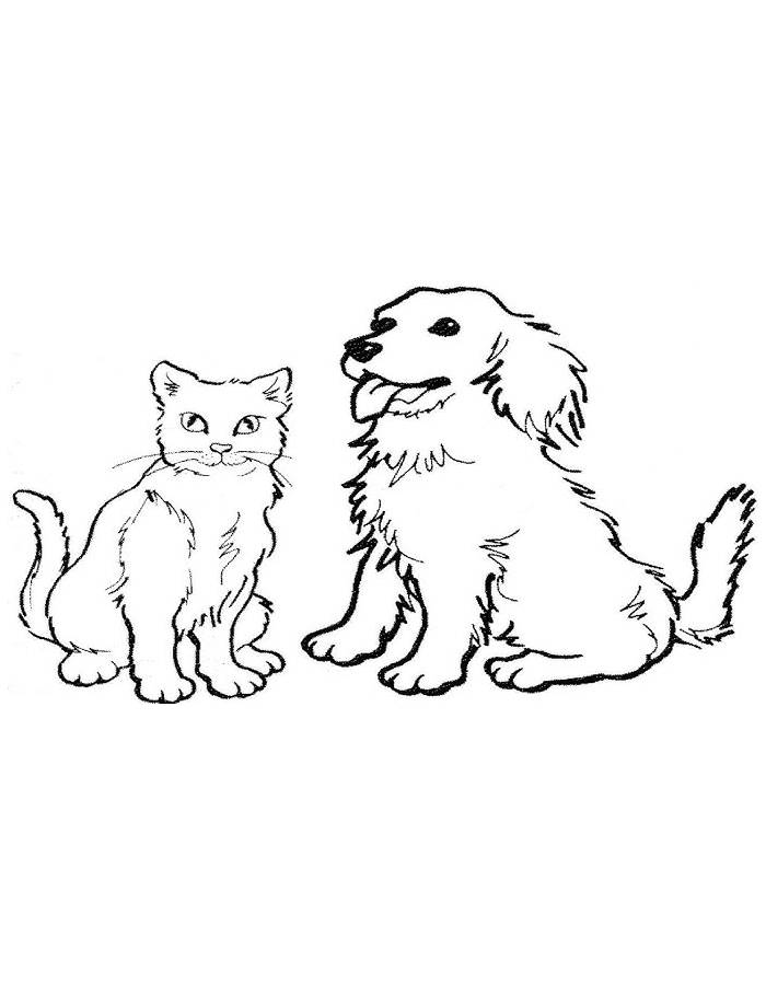 Cat And Dog Easy Printable Coloring Page