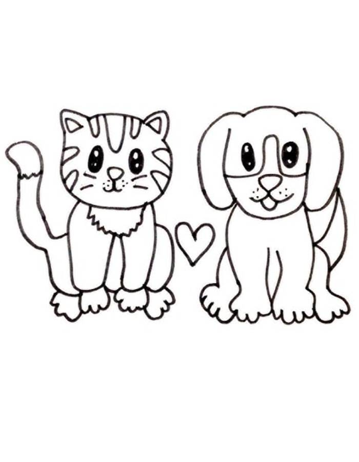 Cat And Dog Outline Pdf Coloring Page