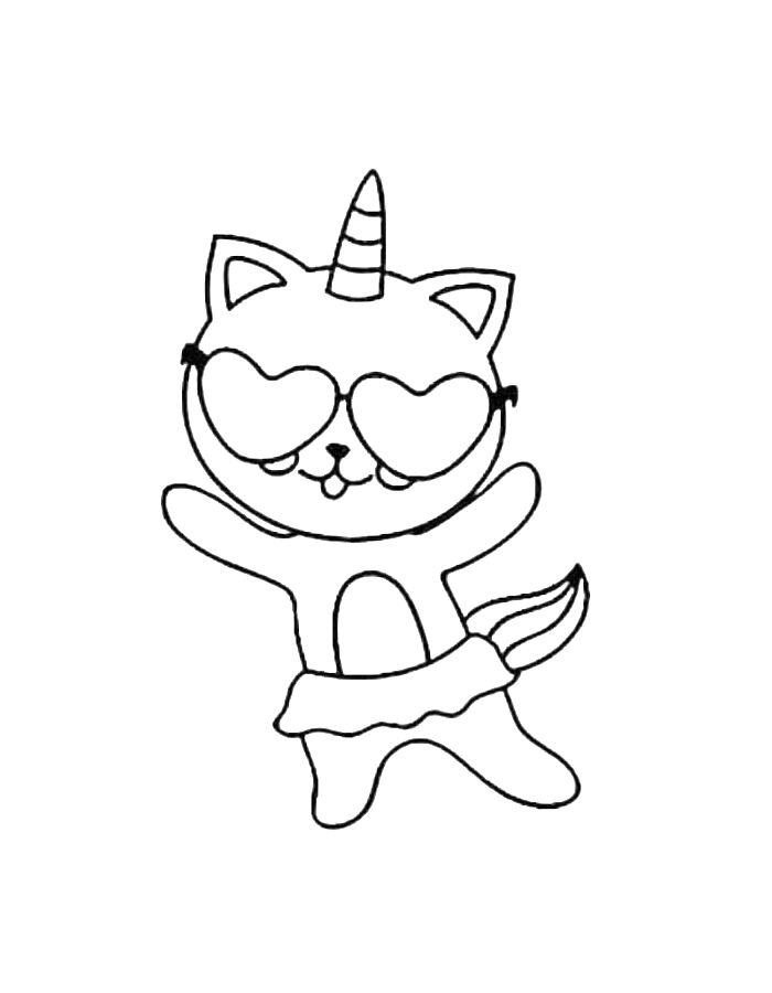 Cat Unicorn Cartoon Coloring Page