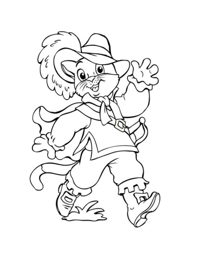 Cheerful Puss In Boots Waving Coloring Page