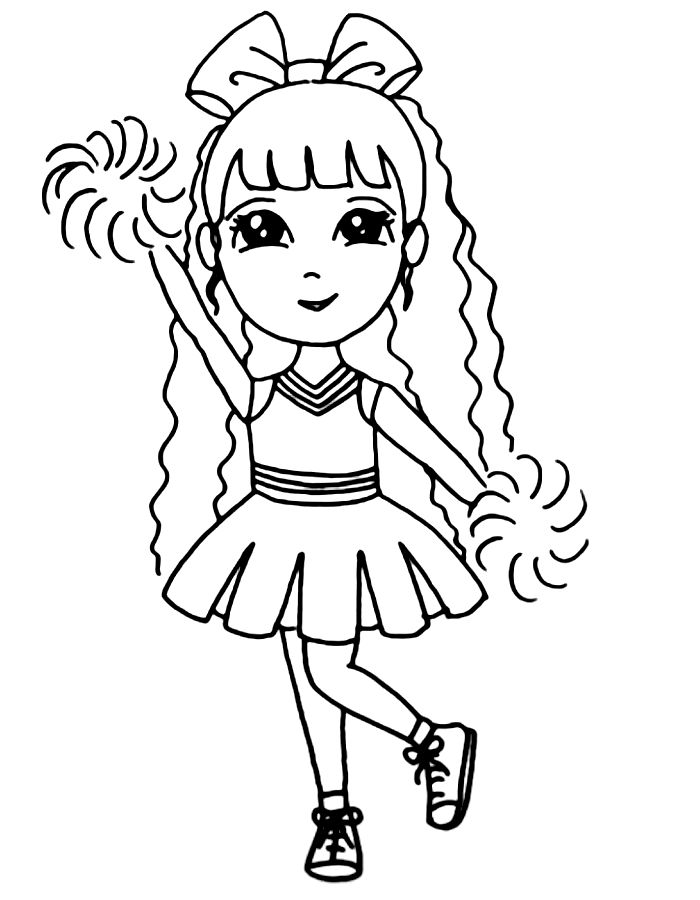 Cheerleader Girl Cute And Easy Coloring Page