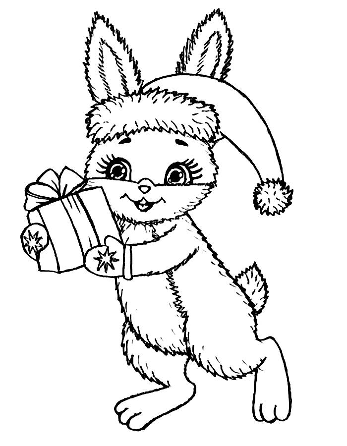 Christmas Bunny Coloring Page