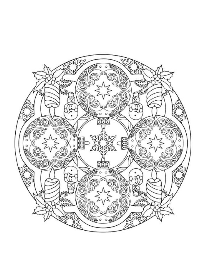 Christmas Mandalas Line Art Coloring Page