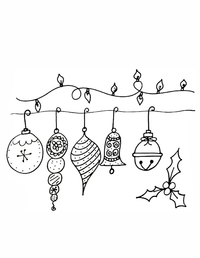 Christmas Ornaments Holly Christmas Lights Coloring Page