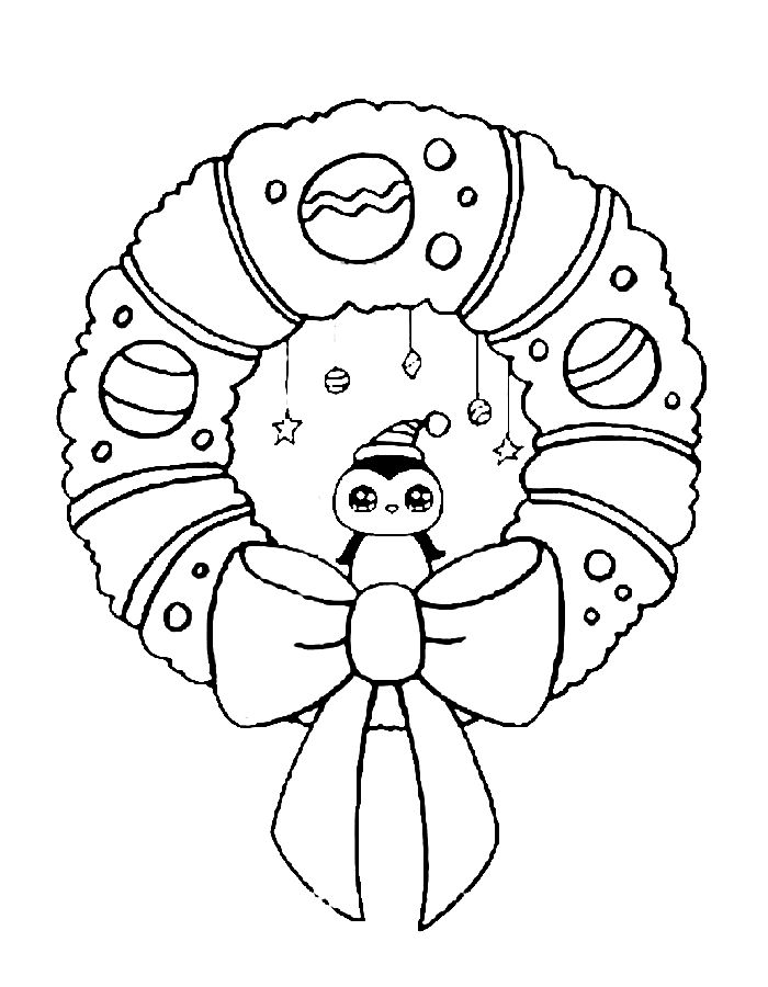 Christmas Wreath And Bow Coloring Page