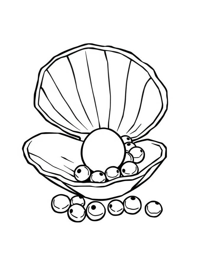 Clam Filled With Shiny Pearls Coloring Page