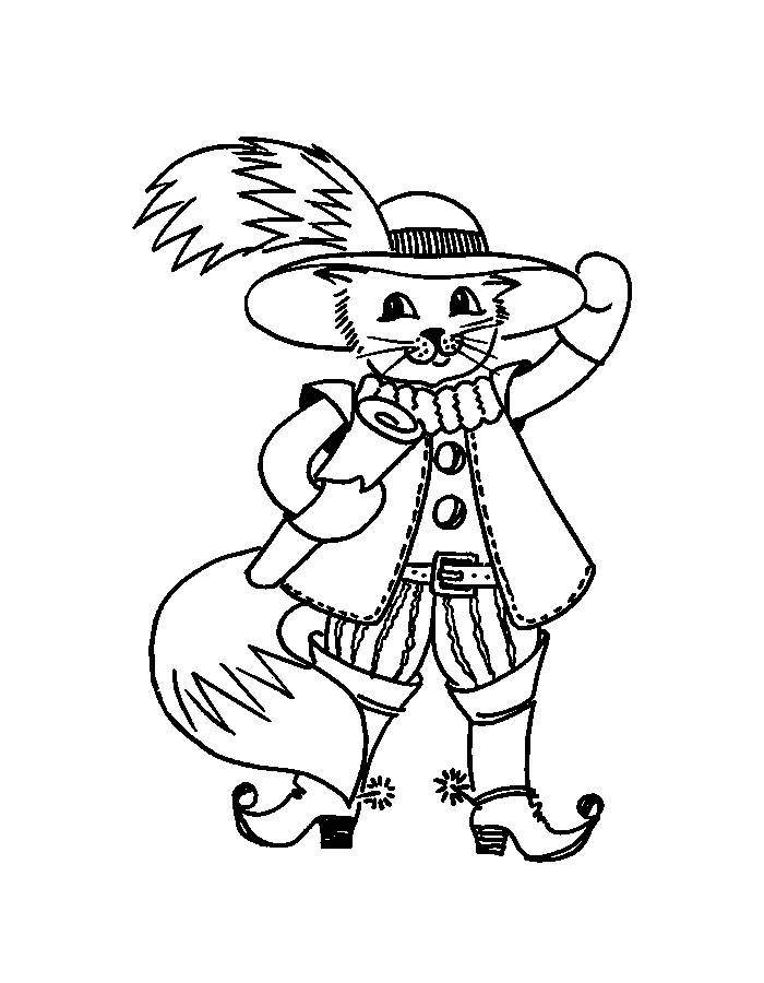 Classic Puss In Boots Smiling Coloring Page