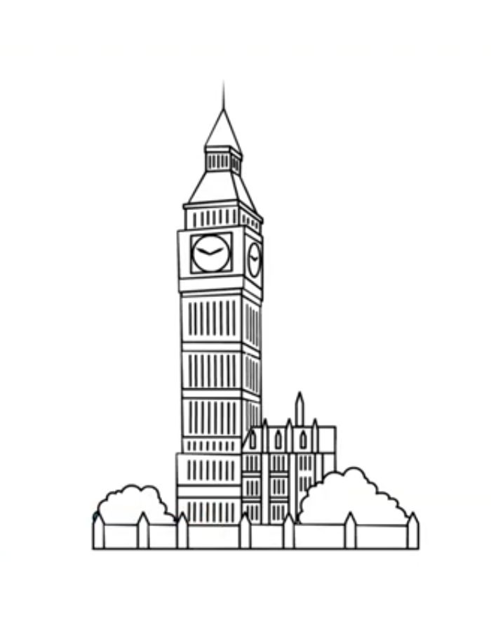 Clock Tower Drawing Coloring Page