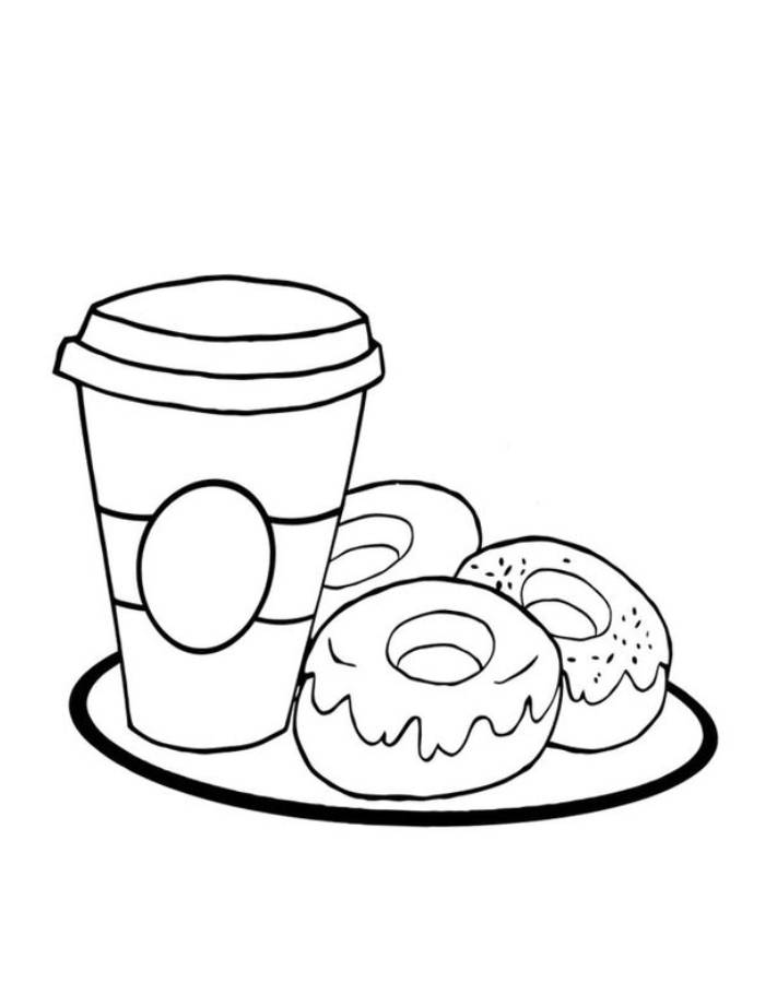 Coffee And Donut Coloring Page