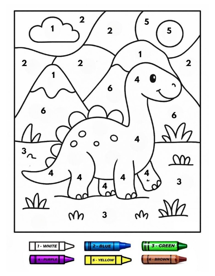 Color By Number Dinosaur Coloring Page