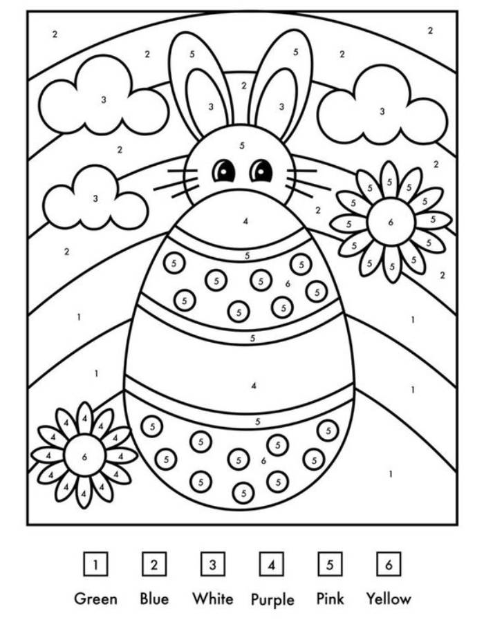 Color By Number Easter Bunny Coloring Page