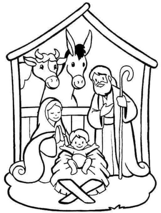 Nativity Scene Coloring Page