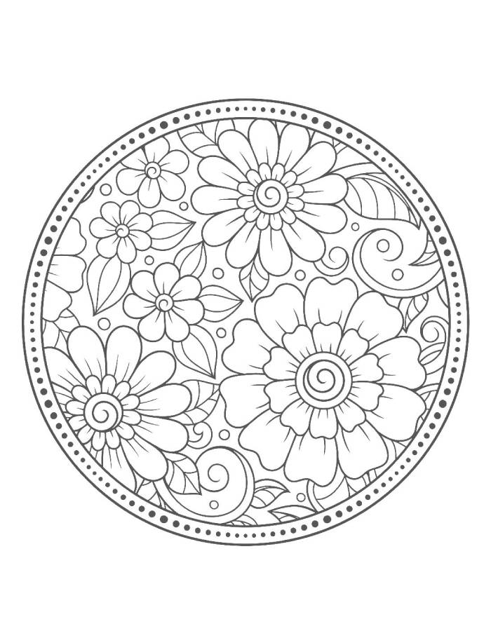 Circle Floral Ornament For Teens Coloring Page