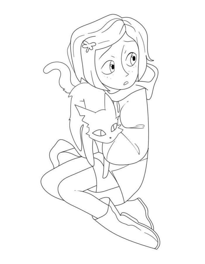 Coraline Jones Holding Cat Coloring Page