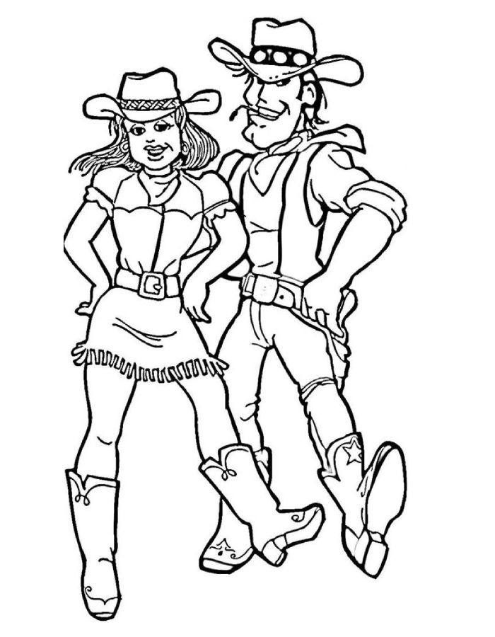 Cowboy And Cowgirl Coloring Page