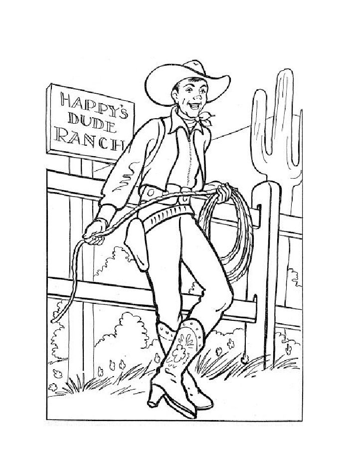 Cowboy Outline Black And White Coloring Page