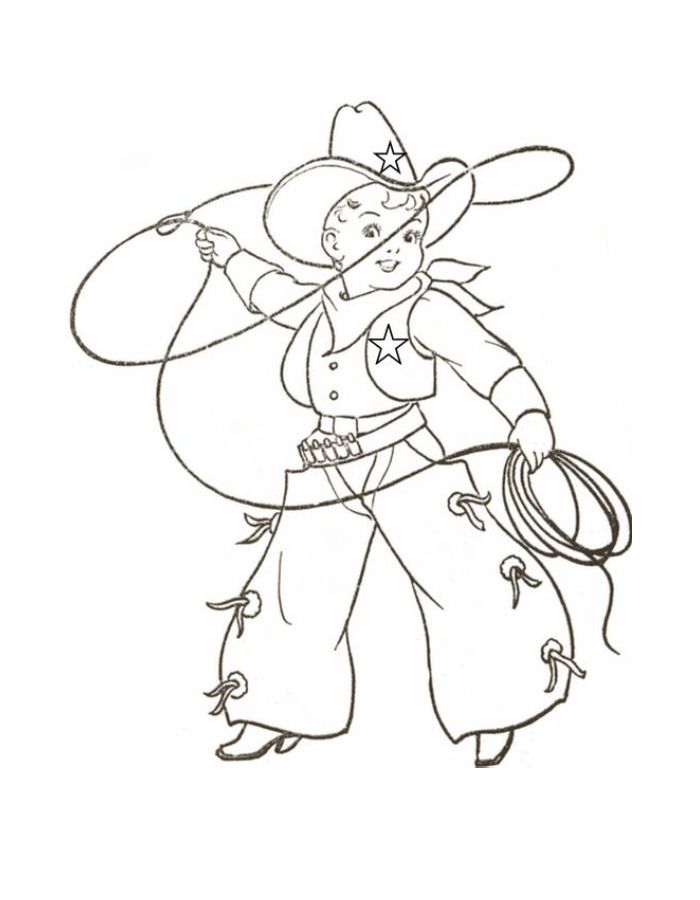 Cowgirl Throws The Rope Coloring Page