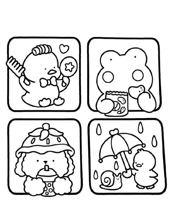 Cozy Friends Clipart Coloring Page