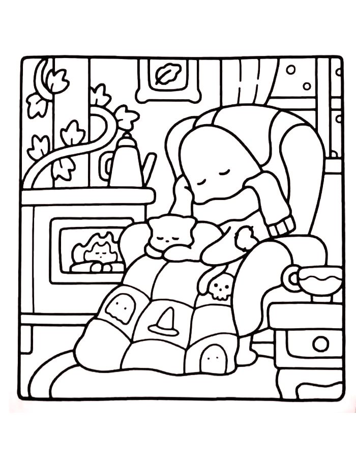 Cozy Friends Free Download Coloring Page